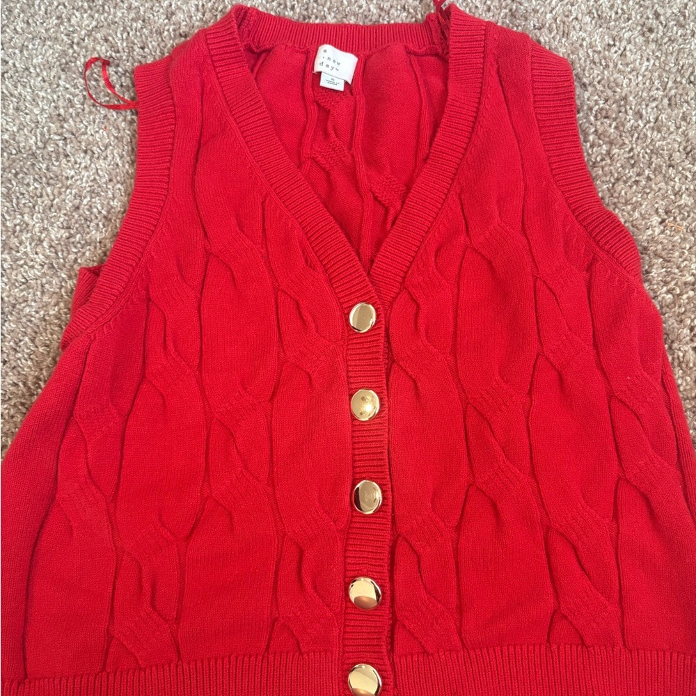 a new day Red Cable Knit Button-Front Sweater Vest